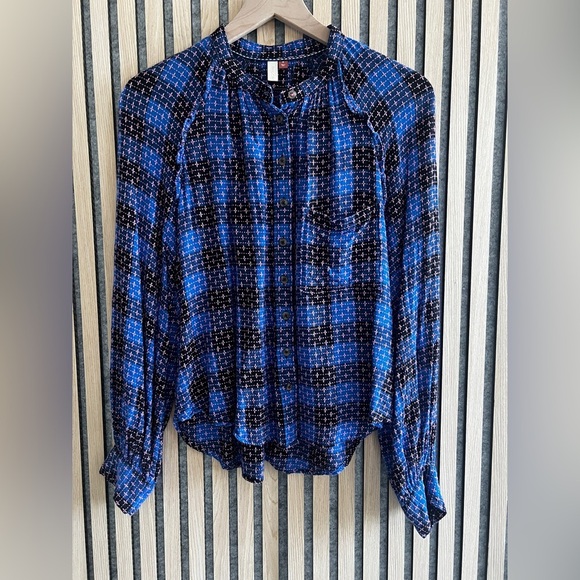 Anthropologie- Pilcro-  Blue and Black Plaid Button Down Shirt - Picture 3 of 6